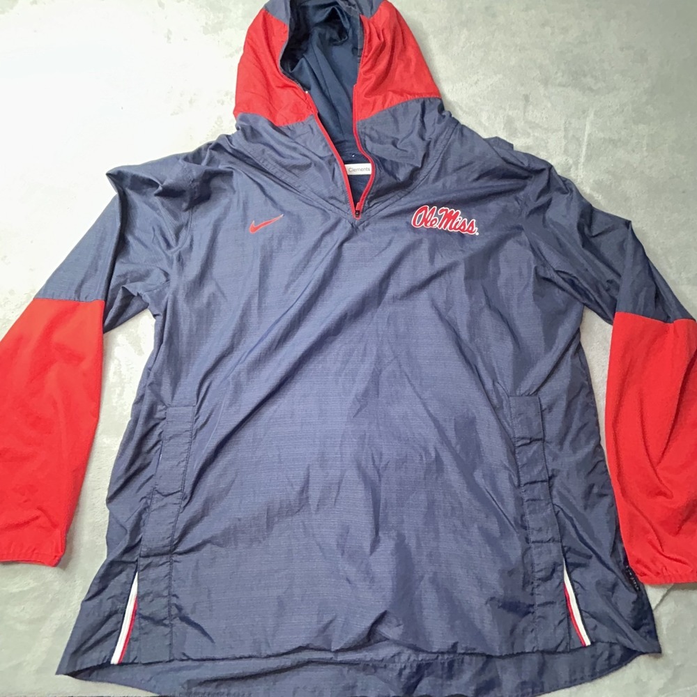 Nike Ole Miss Rebels Windbreaker Mens Sz 2XL Hooded Quarter Zip Team issued navy
